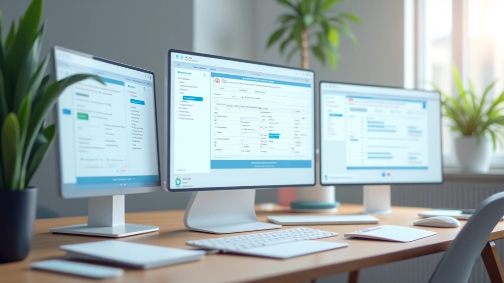 Three task management platform interfaces displayed on modern desktop setup with minimalist workspace