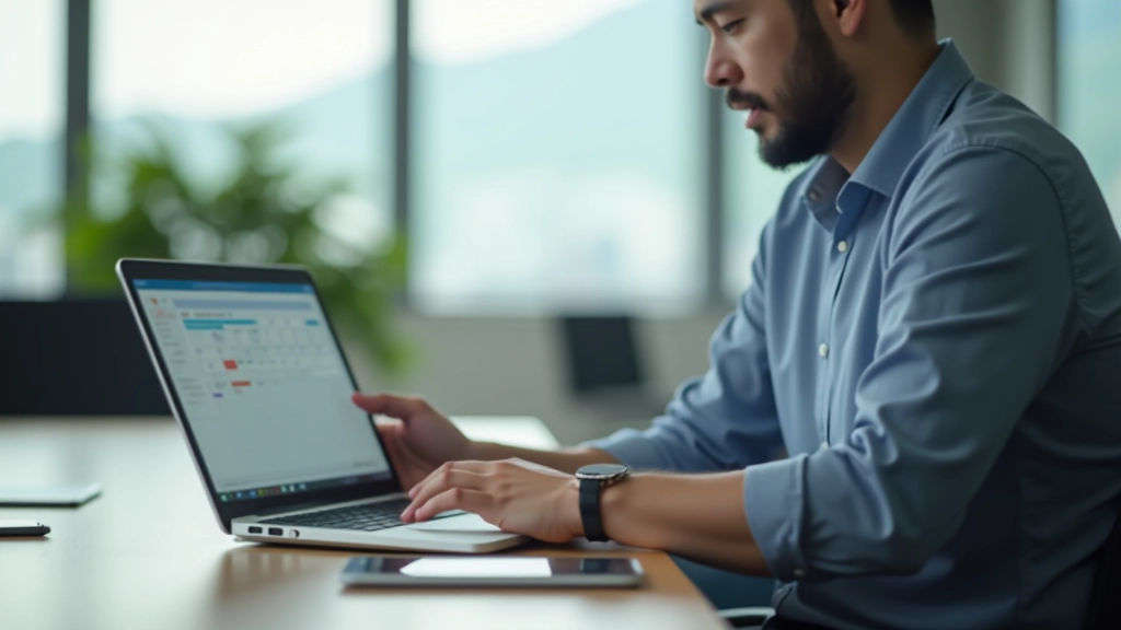 Professional working with calendar and task management tools on digital devices